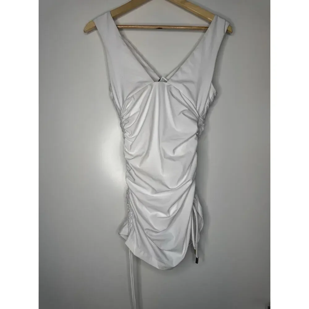 Moeva Womens White TRACEY Plunging Ruched Stretch 1-Piece Swimsuit MEDIUM $411